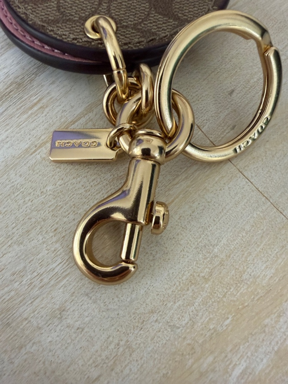 Coach Brown Signature Canvas & Pink Leather Round Keyring Mirror - Picture 4 of 5